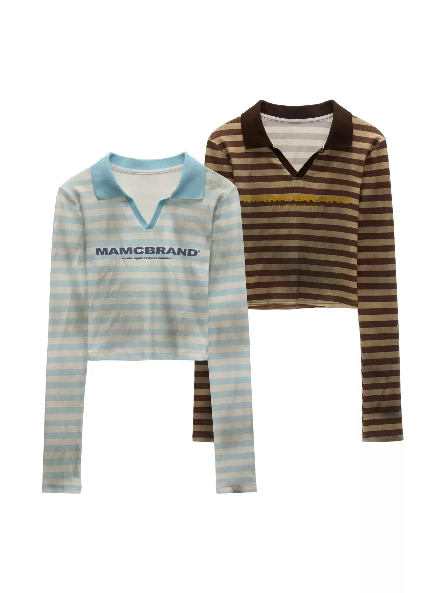 MAMC - Vintage Striped Long Sleeve Polo T-Shirt (Brown Stripes)