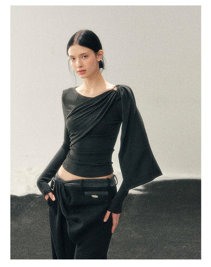 181225 “She Is Lighter Than the Wind” Streamer-Neck Top - Deep Rock Gray