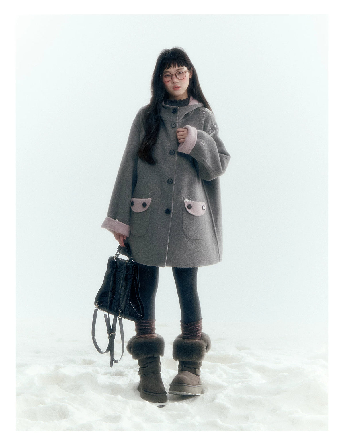 Horridale - Purple and Gray Reversible Hooded Wool Coat