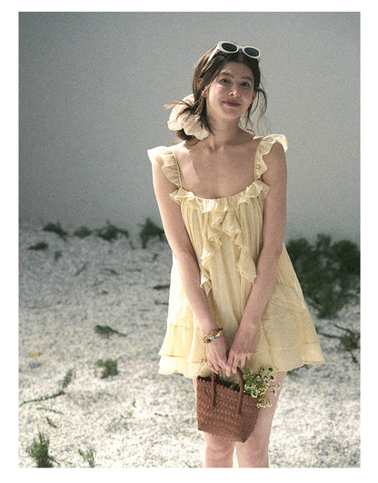 “Tenderly Entwined” Soft Butter Yellow Ruffle Babydoll Dress 4563543