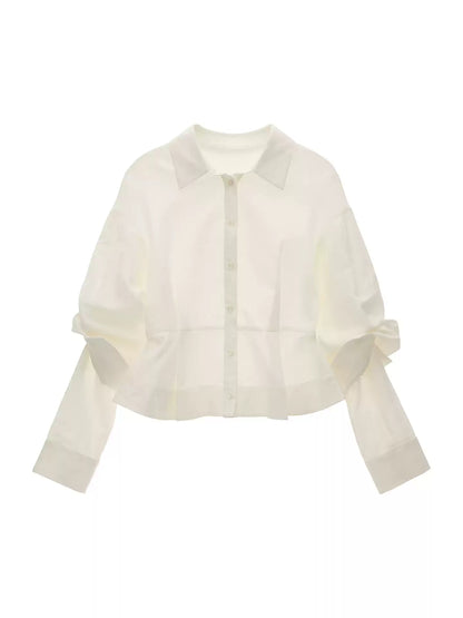 MAMC - White Linen Cotton Ruffle Hem Shirt with Layered Sleeves