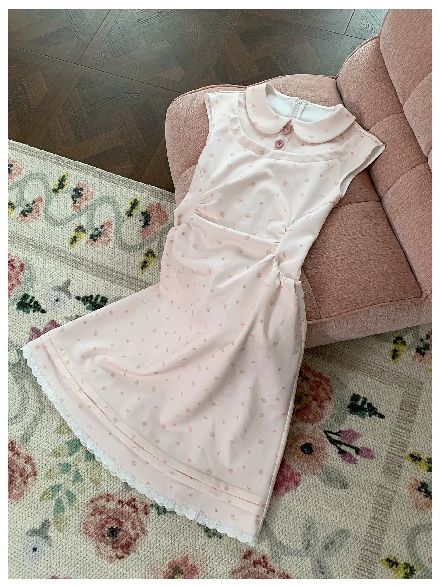 “Rose Milk Reverie” Pink Doll Collar A-Line Dress