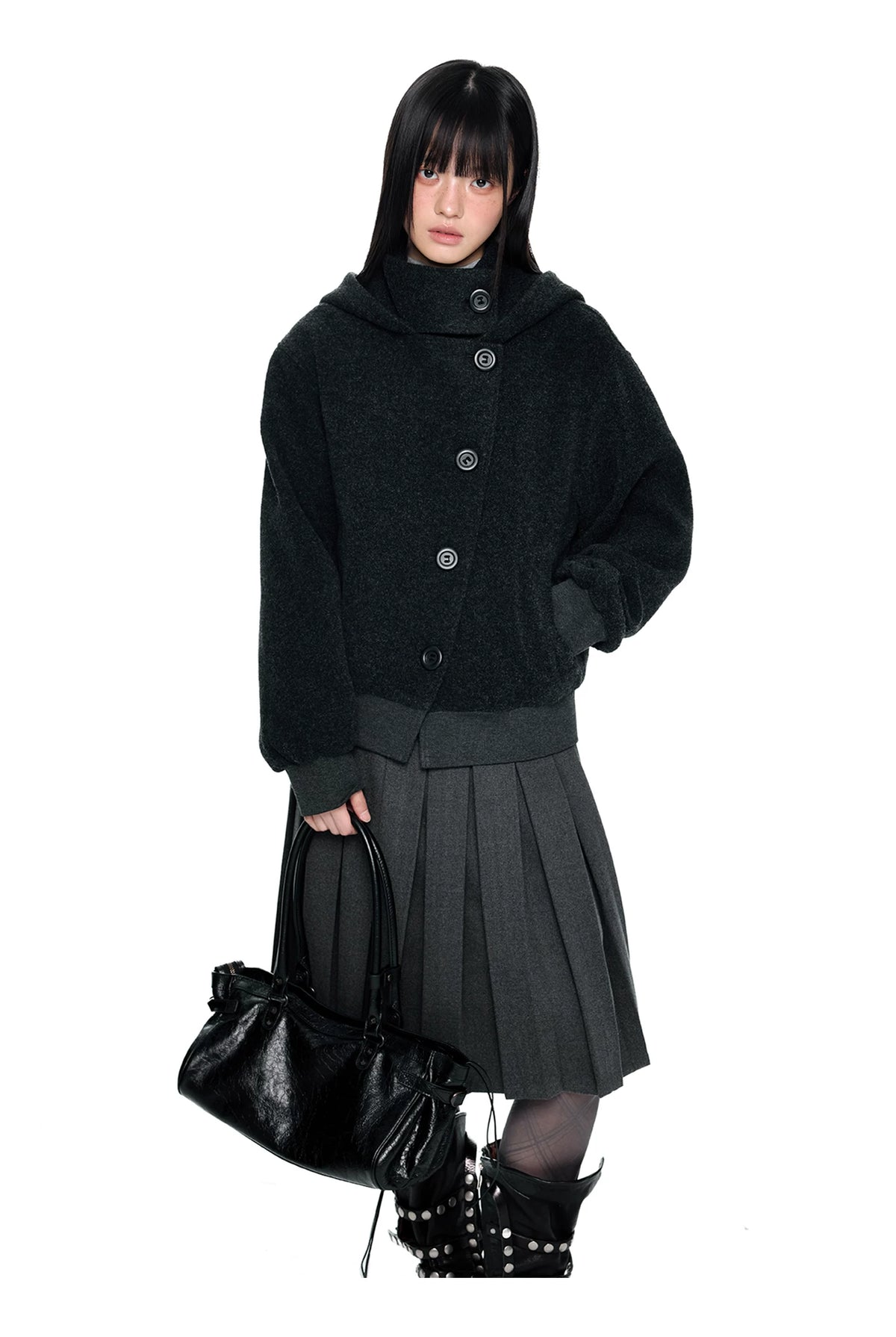 EZEK | Preppy Hooded Wool Blend Jacket with Button Front