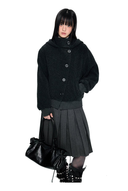 EZEK | Preppy Hooded Wool Blend Jacket with Button Front