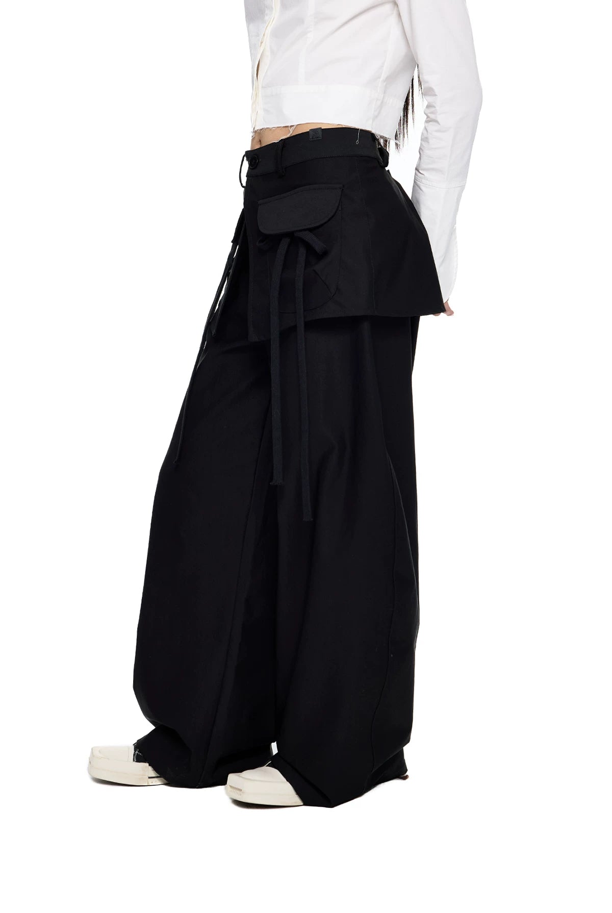 EZEK | Patchwork Drawstring Wide-Leg Lounge Pants (Black / Gray)