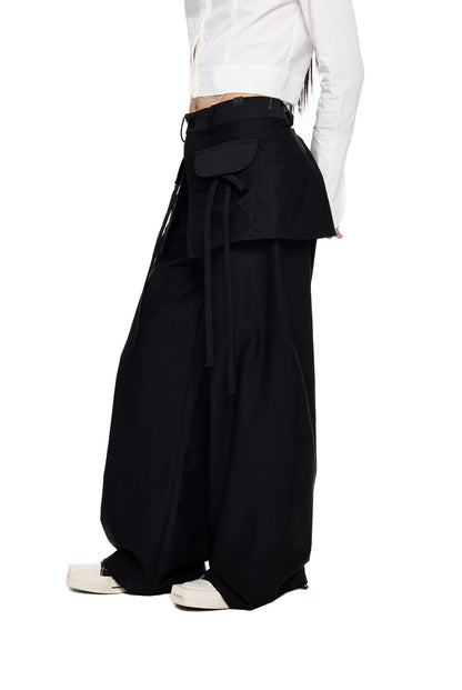 EZEK | Patchwork Drawstring Wide-Leg Lounge Pants (Black / Gray)