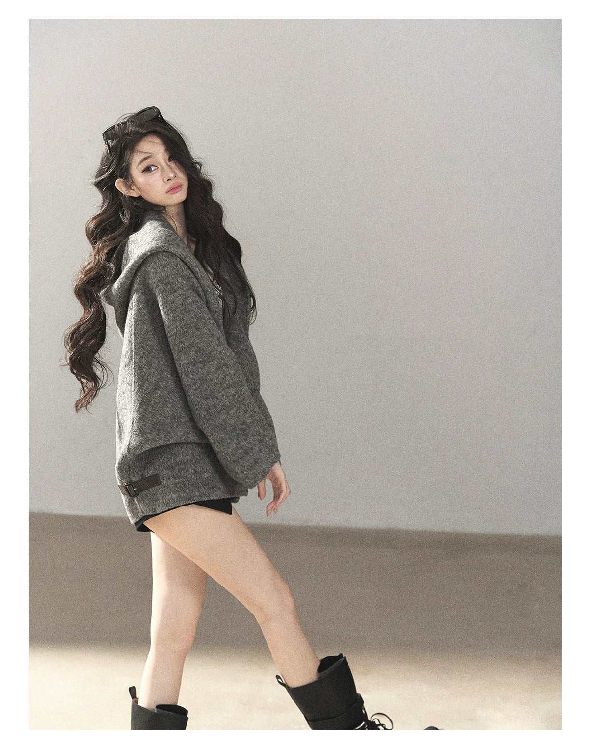 AOMALM - Dark Heather Gray Hooded Wool-Blend Jacket (With Inner Bra)