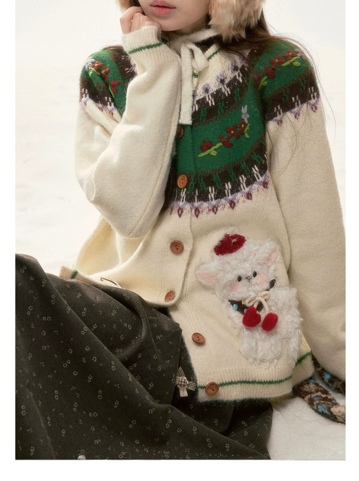 BIBIBENCY - Ivory Fair Isle Knit Cardigan