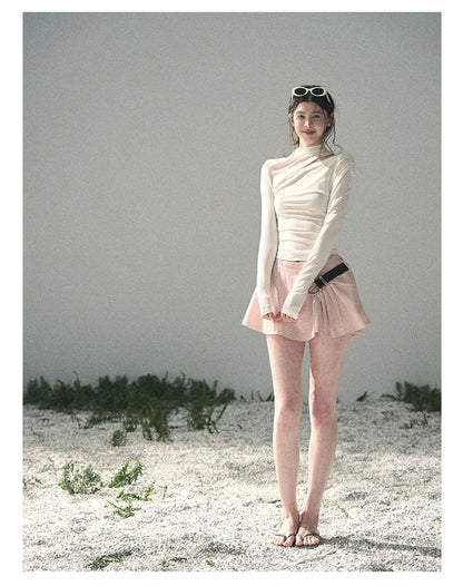 “Tidal Breath” Pearl White Draped Cutout Top