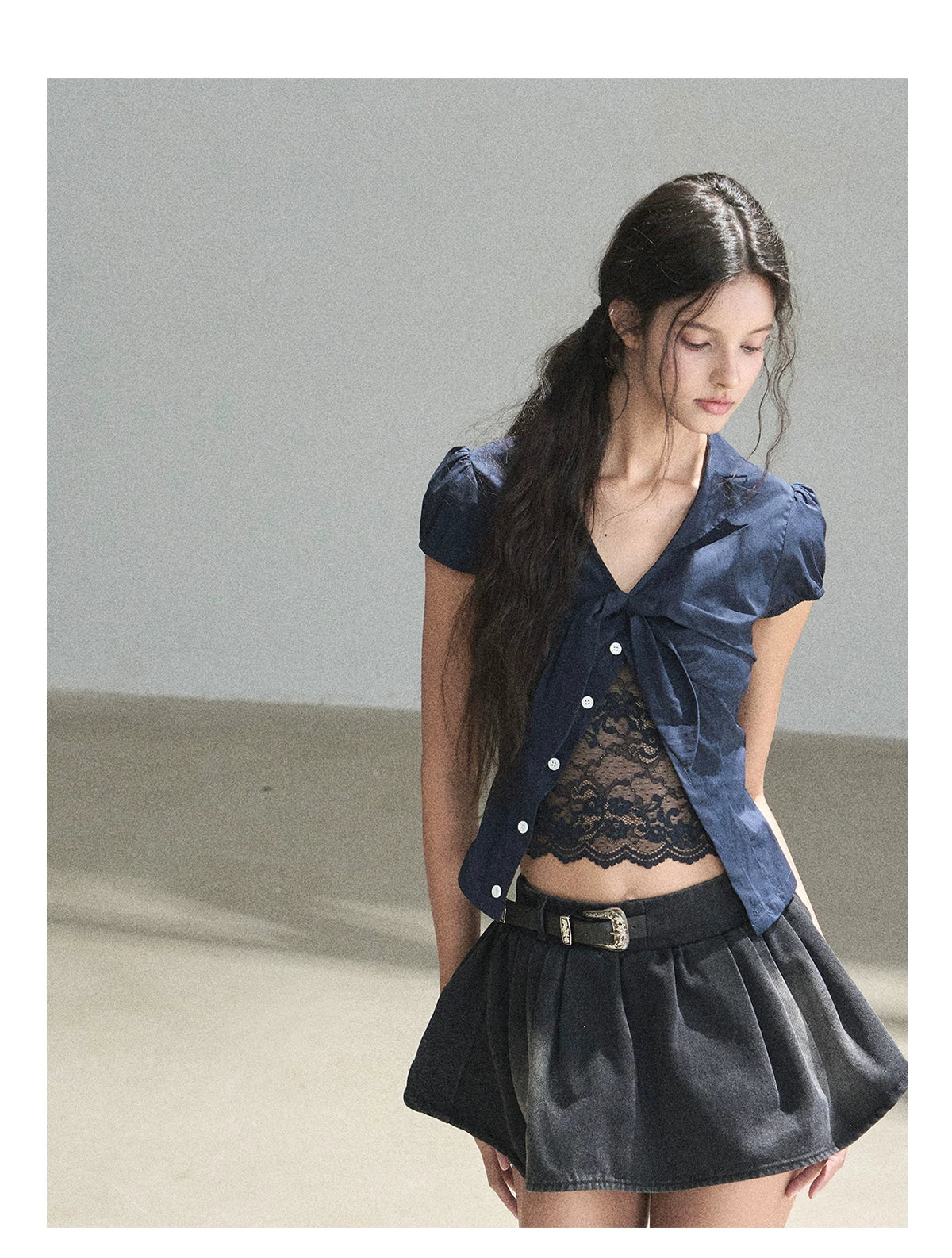 "Shimmer Across the Sea" Denim Bubble Skort (Rock Black/ Vintage Blue)