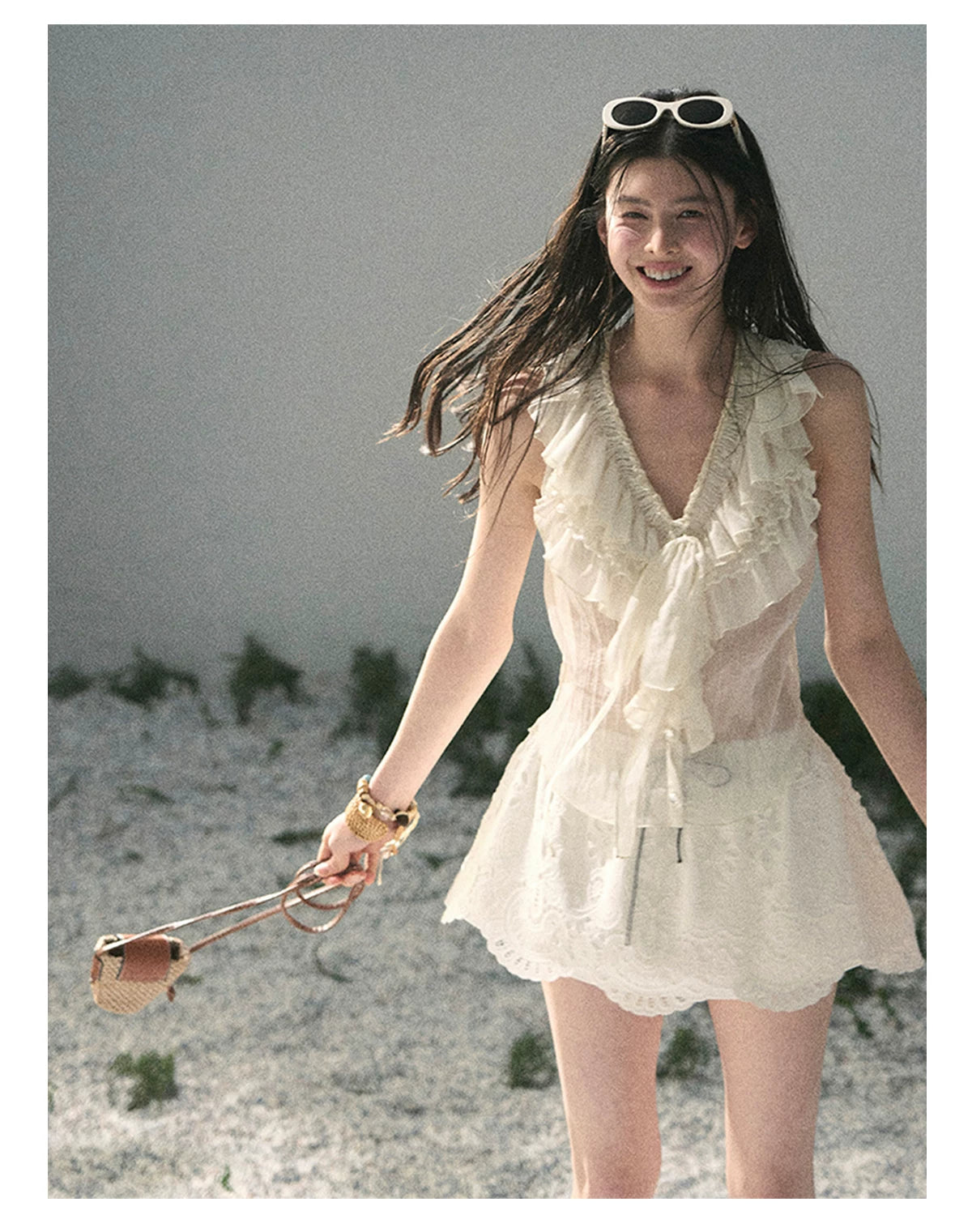 “Moonlight Through Sheer Veils” Ivory Ruffle Chiffon Blouse