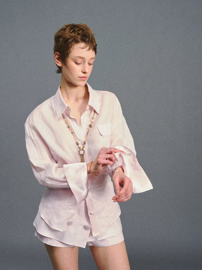 "Blush Breeze" Pink Linen Shirt & Layered A-Line Skort Set