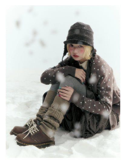 Dark Taupe Brown Polka Dot Layered Knit Sweater