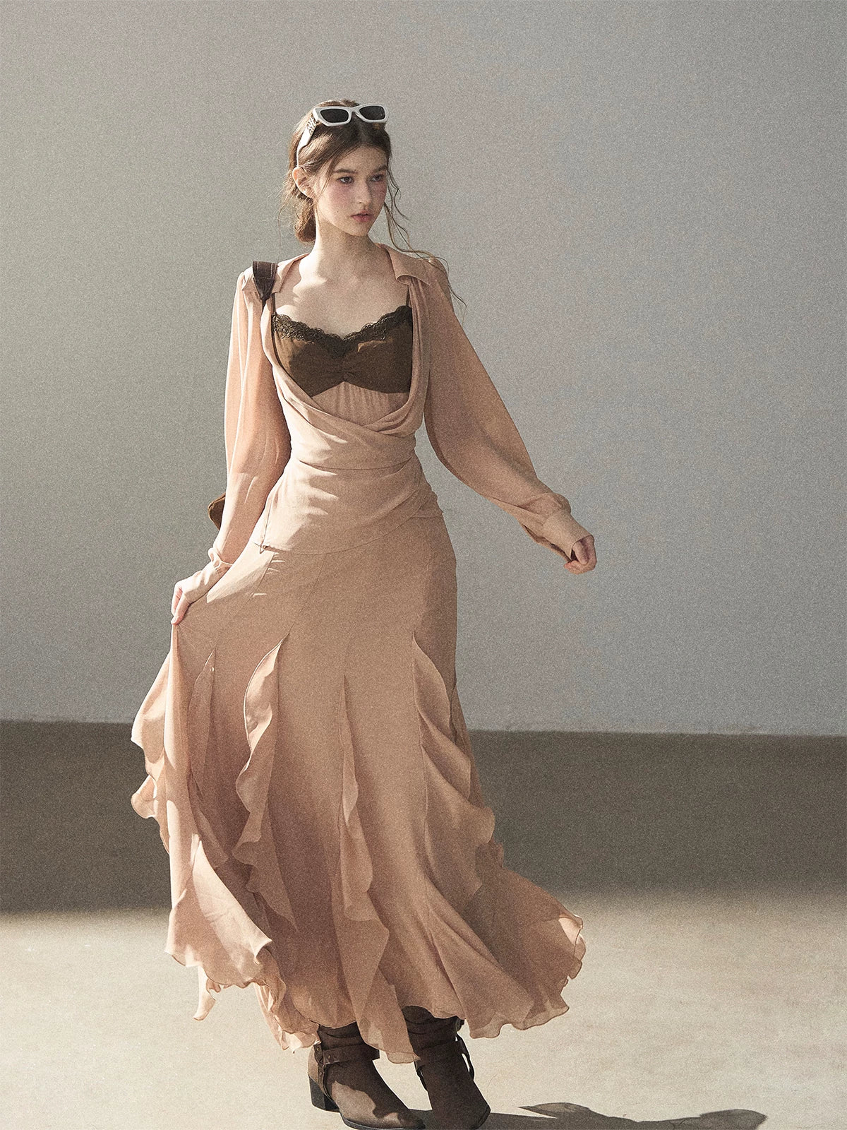 AOMALM - "The Next Fallen Leaf" Cinnamon Pink 2-Piece Set (Shirt / Cami Dress)