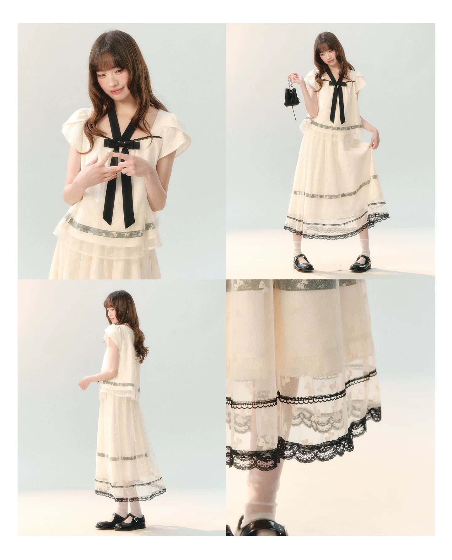 "Velvet Bow Butterfly" Apricot Flocked Tulle Skirt Set PP2026231