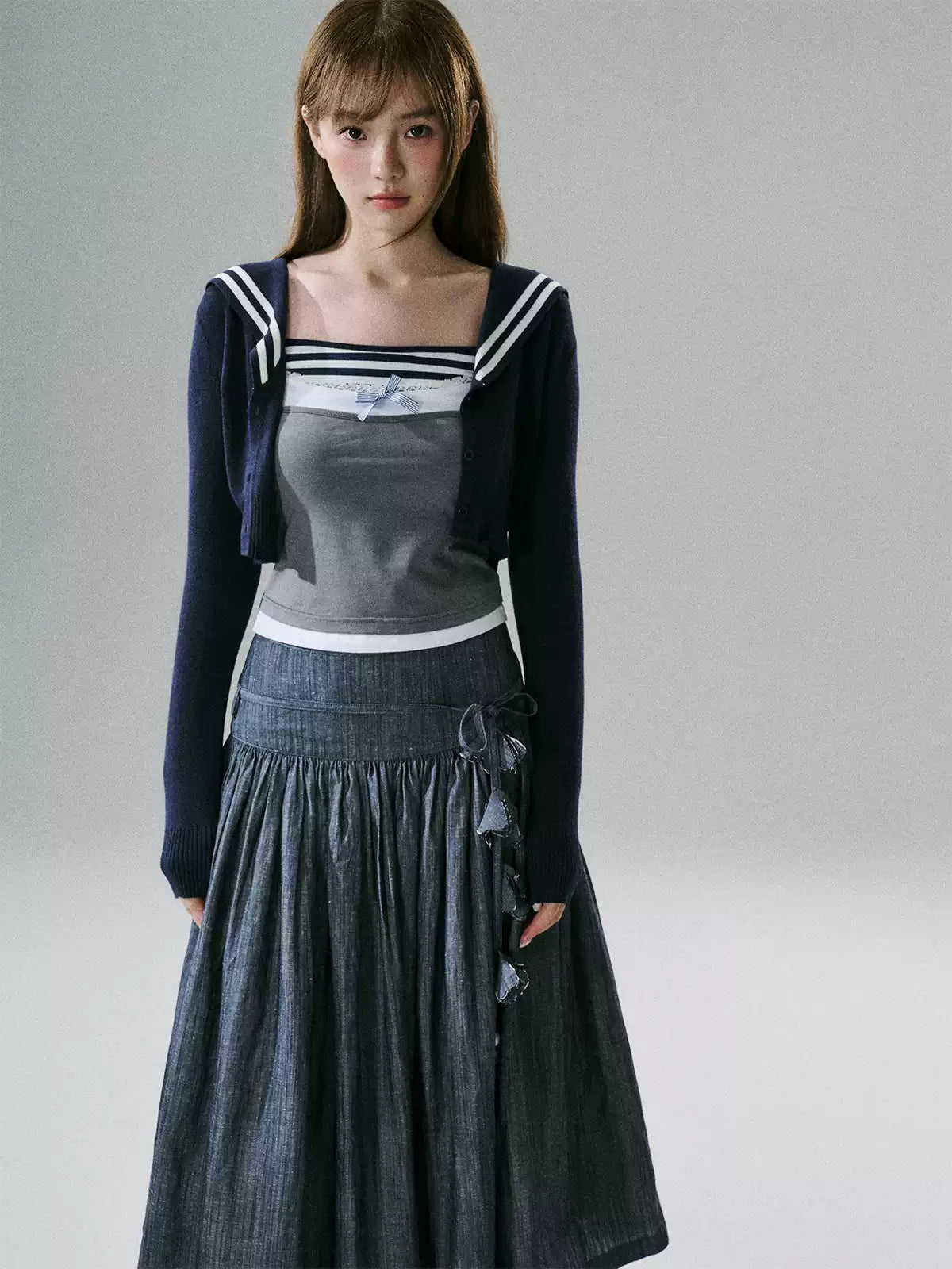 LOST FOREST - Blue Striped Faux-Layered Tank Top