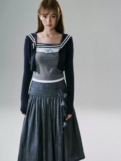 LOST FOREST - Blue Striped Faux-Layered Tank Top