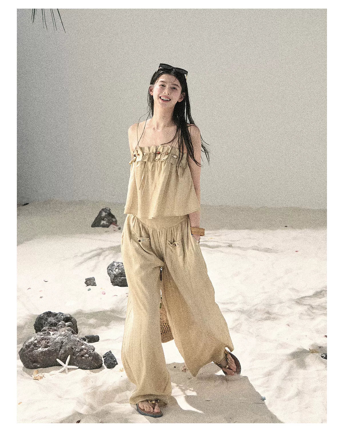 "Traces of the Wind" Sand Beige Cami & Wide-Leg Pants Set