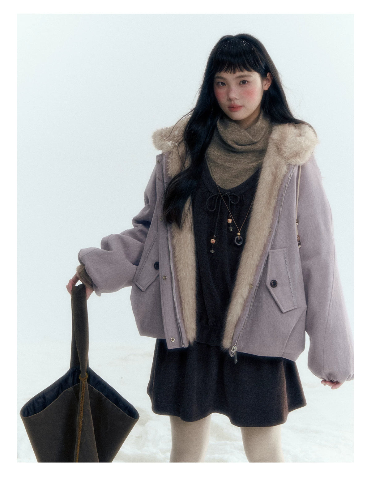Horridale - Reversible Vintage Puff Jacket with Faux Fur – Misty Purple