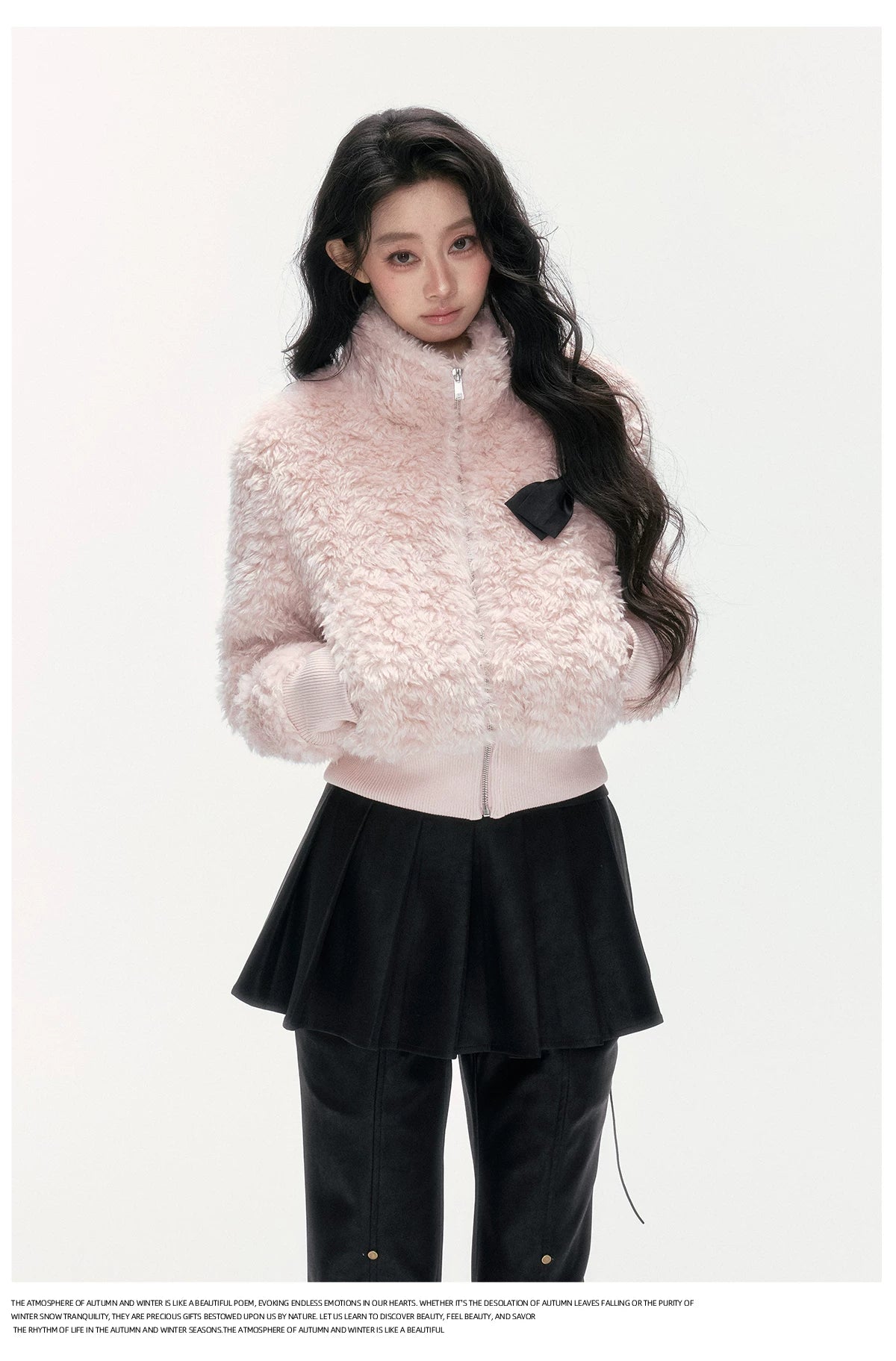 24olvides - Pink Faux Shearling Stand Collar Jacket