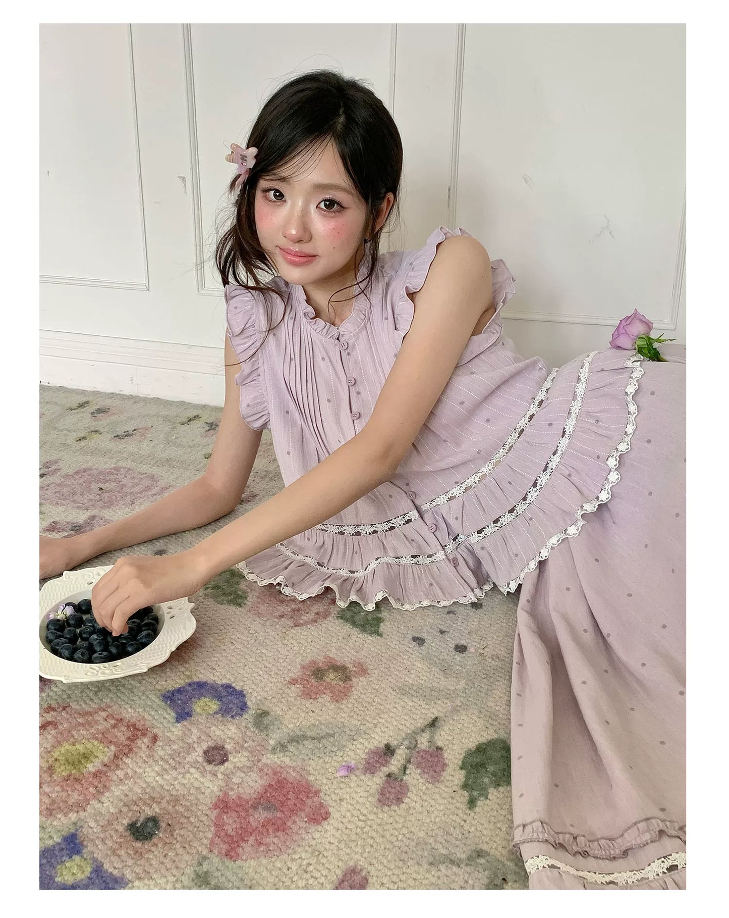 “Taro Polka Reverie” Lavender Polka Dot Skirt Set