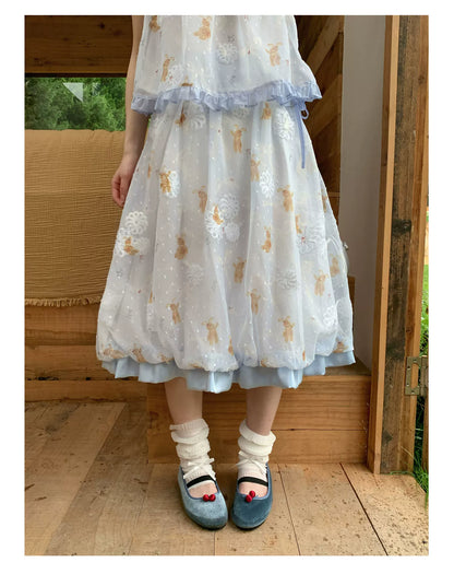[RF] “Blue Teddy Fairytale” Bear Print Two-Piece Dress Set