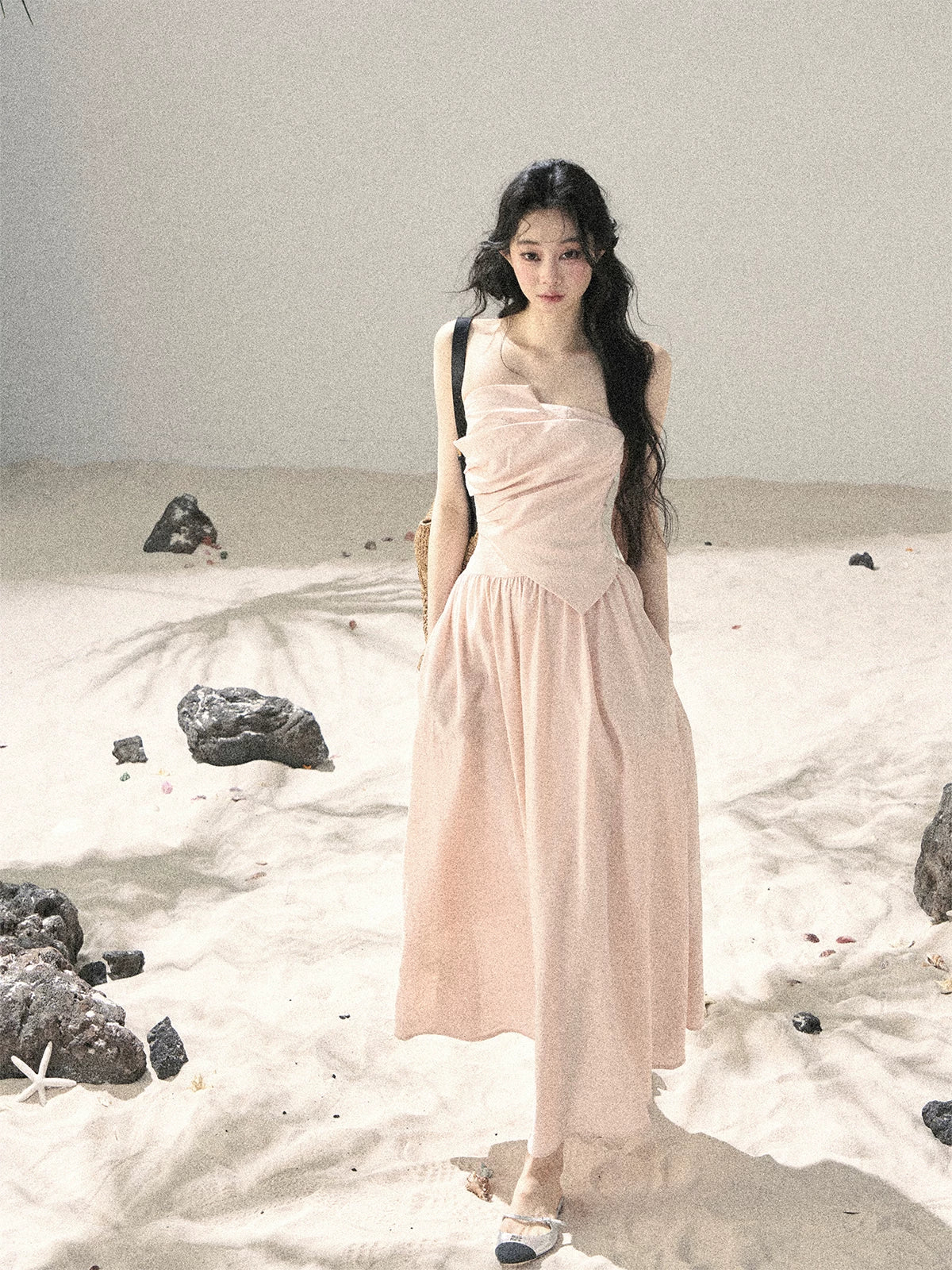 "Blushing Sunset Clouds" Ballet Pink Strapless Maxi Dress