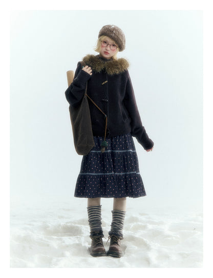 Horridale - Dark Coffee Brown Hooded Knit Cardigan with Detachable Faux Fur Collar
