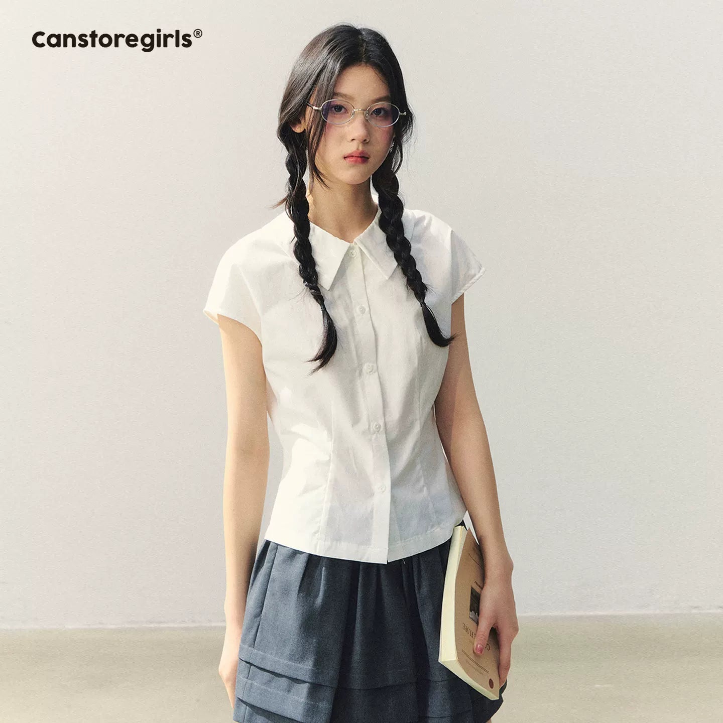"White Letter from Her" Waist-Fit Classic White Shirt LL2026021