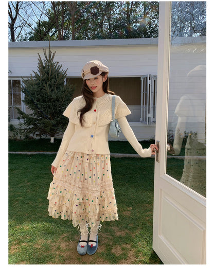 “Starlight Tulle Reverie” Apricot Polka Dot Mesh Skirt