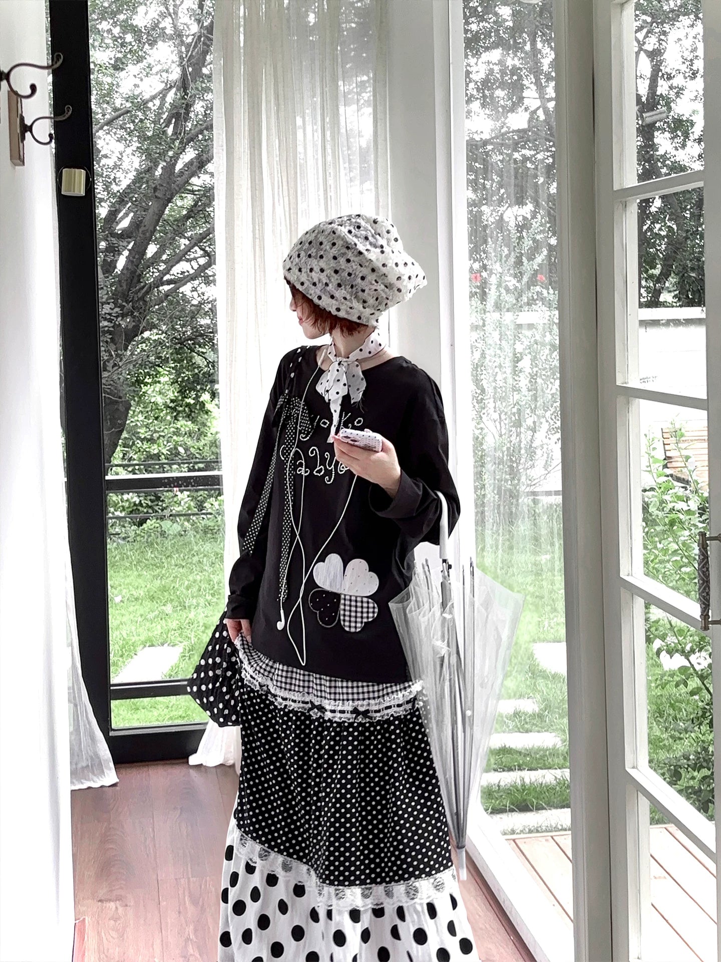 Kyoto Stroll – Japanese Polka Dot Black & White Maxi Skirt Collection