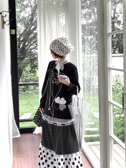 Kyoto Stroll – Japanese Polka Dot Black & White Maxi Skirt Collection