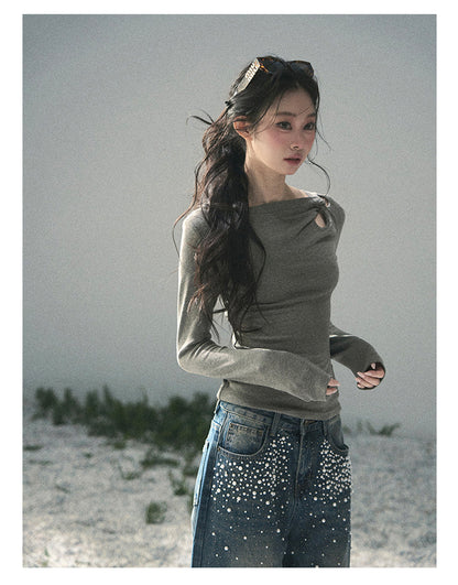 “Silent Verse” Ash Gray Asymmetrical Twist Top