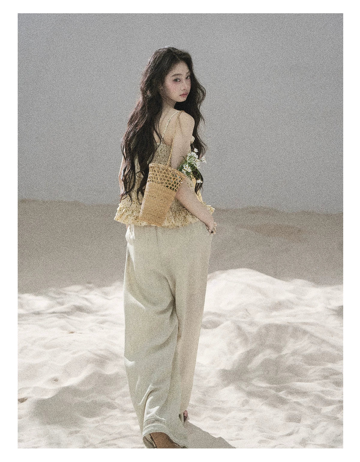"Follow the Sea Breeze" Lightweight Straight-Leg Wide-Leg Pants (Lotus Pink/ Gray Sage Green/ Gray Blue)