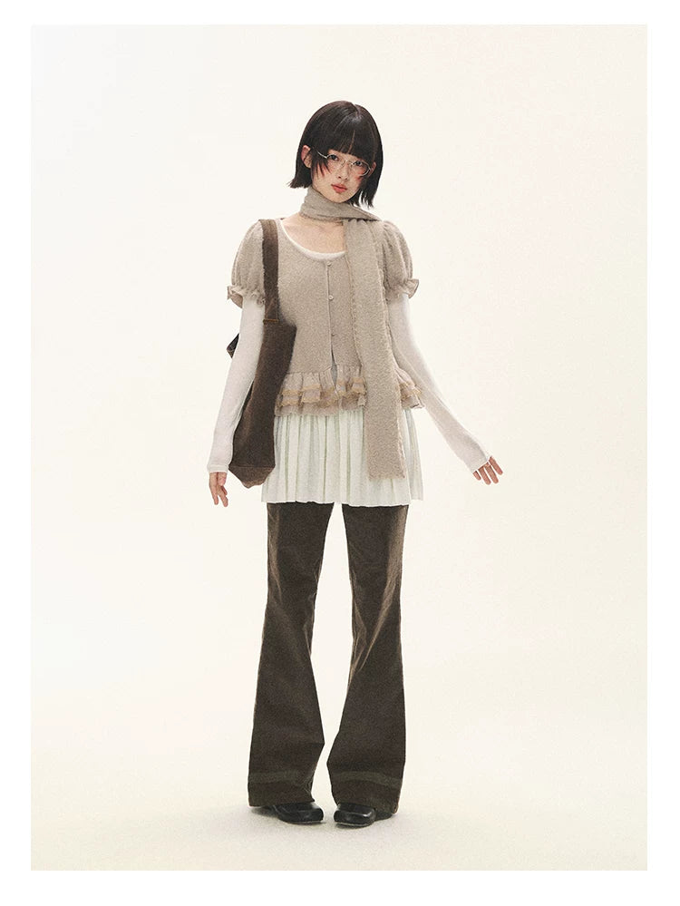 "Soft Fufu" Blush Pink Lace Puff Sleeve Knit Cardigan