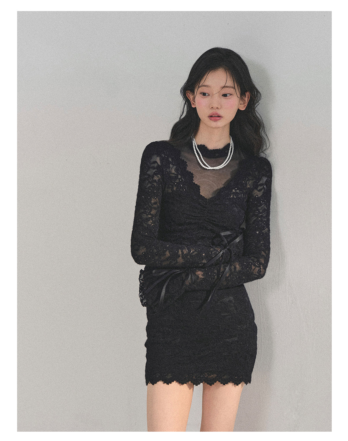 少也眼 “The Moment of the Full Moon" French Lace Winter Dress - Black 845613