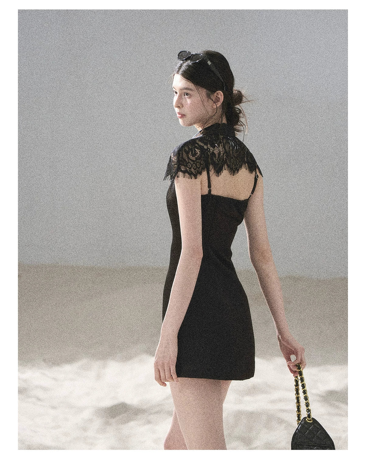 "Moonlit Rose Sonata" Tranquil Black Lace Mini Dress & Cape Set