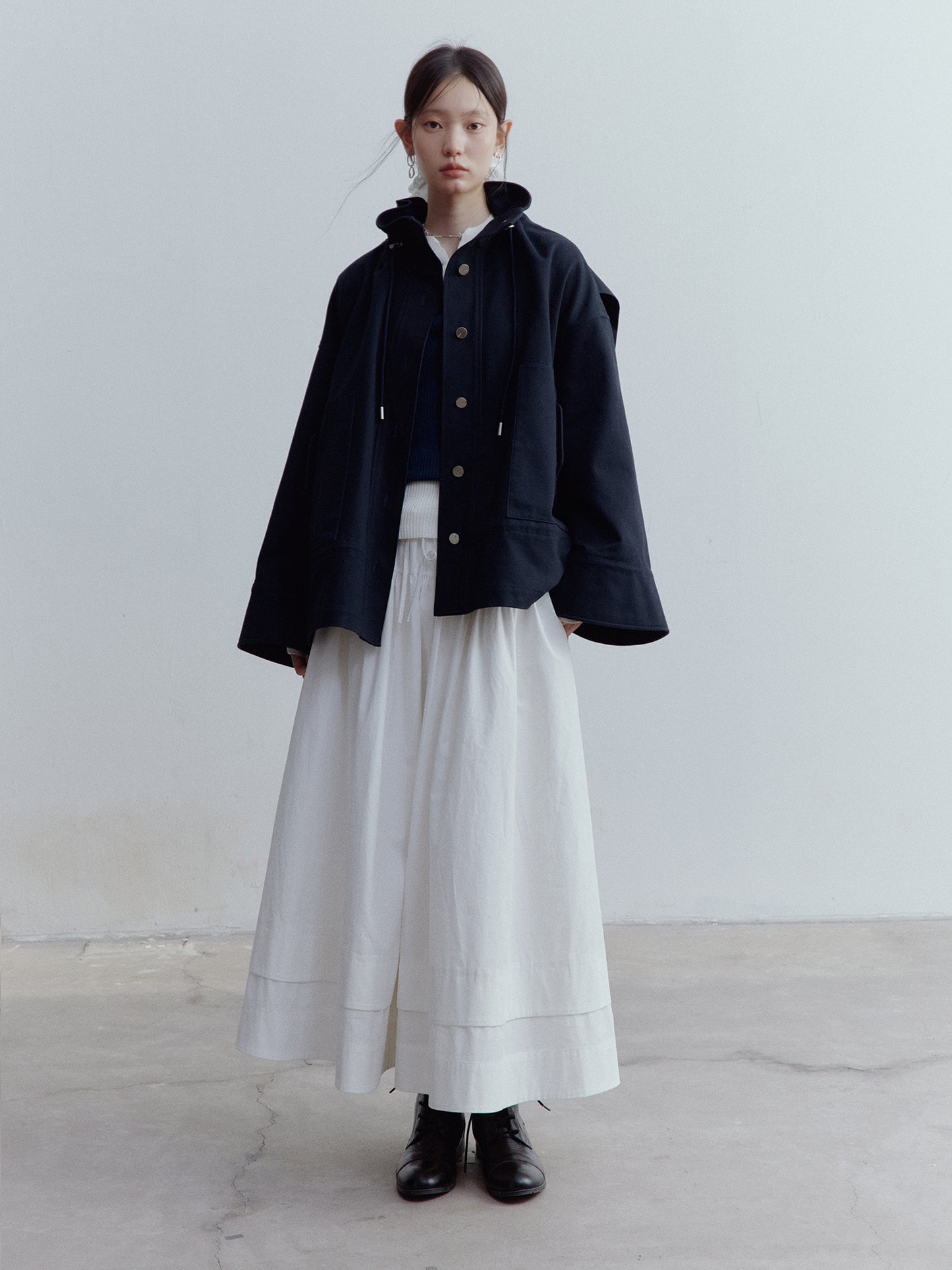 FUSSED Everyday Nerd Pleated Cotton Midi Skirt in Mist White FOF-25SS172a
