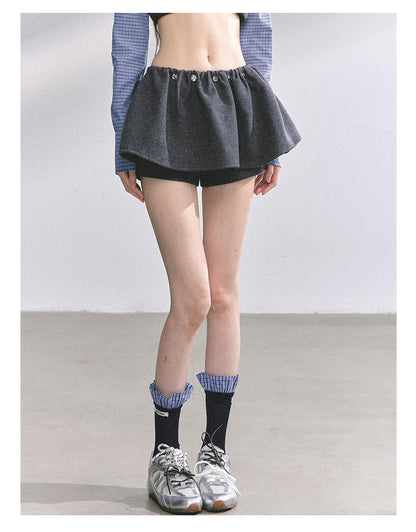 少也眼 "Wild Model-Leg Aura" Woolen Flared Mini Skirt - Gray 1483645
