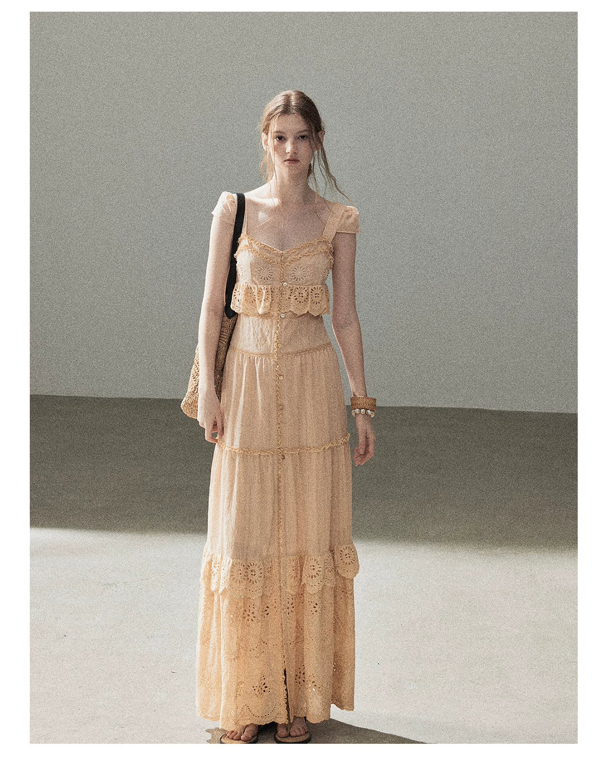 "Where May Meets the Sea" Cinnamon Pink Ruffle Tiered Maxi Dress