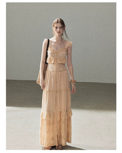 "Where May Meets the Sea" Cinnamon Pink Ruffle Tiered Maxi Dress