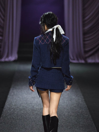 "Midnight Atelier" Navy Wool Quilted Jacket & A-Line Skort Set