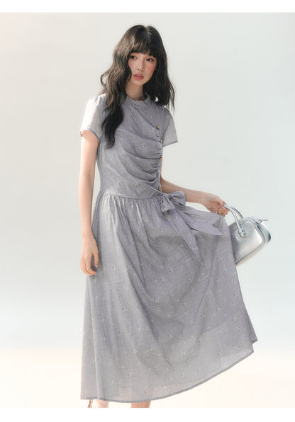 [CAN] "Lavender Mist Letter" Smoky Lavender Floral Bow Dress