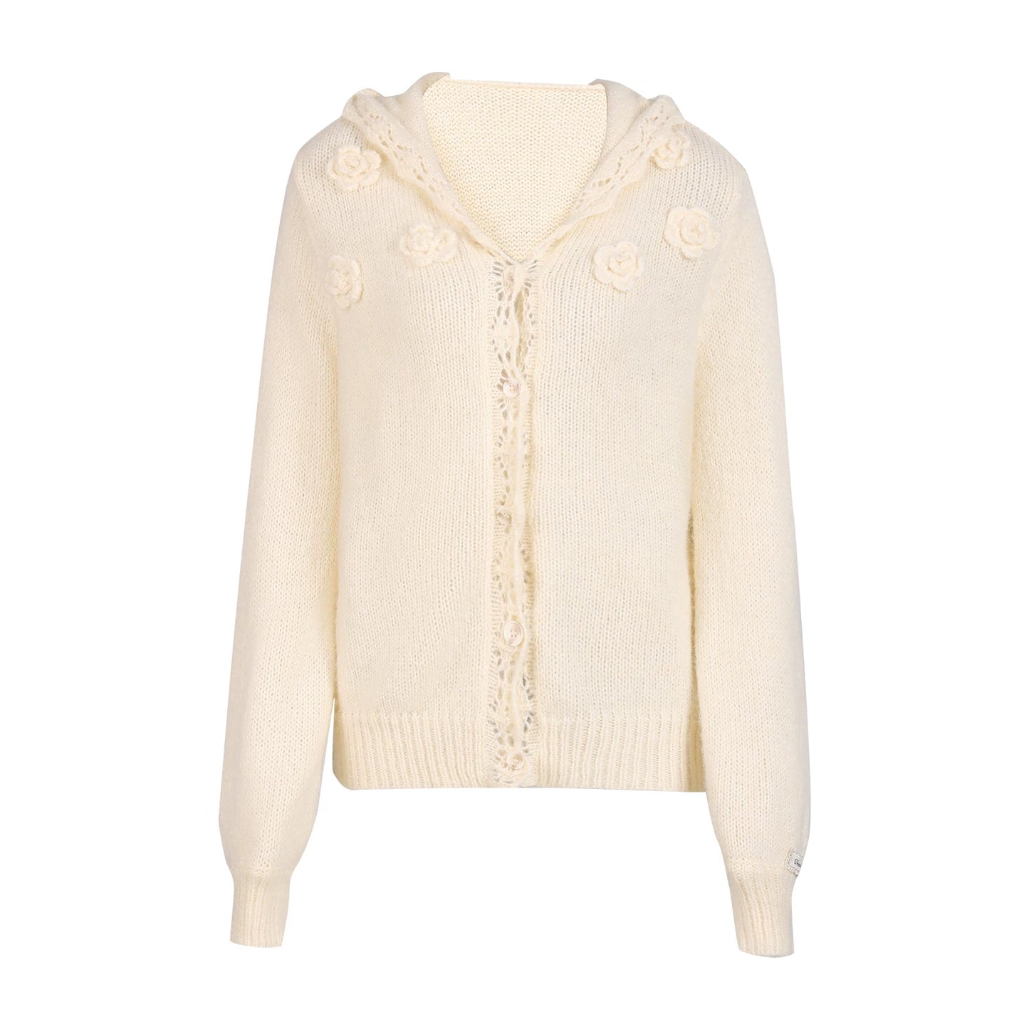 "Bloom Transit" Apricot Floral Hooded Knit Cardigan