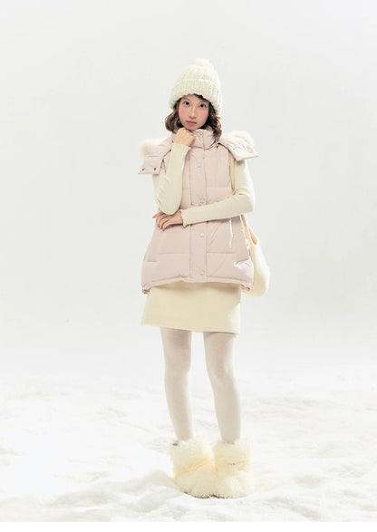 "Blush Cloud Haven" Misty Pink 2-Way Detachable Sleeve Down Jacket & Vest