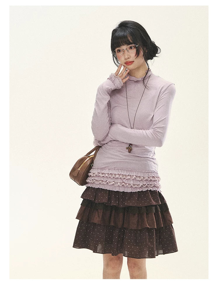 "Misty Ripples" Misty Lavender Lace Mock Neck Knit Top