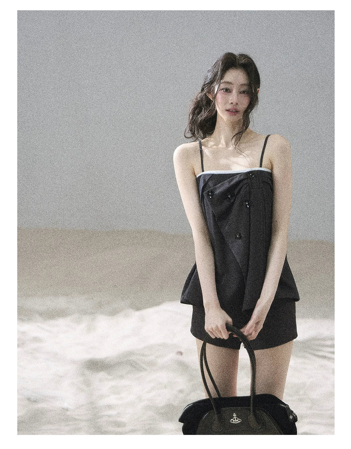 "Flowing Light & Shadow" Slate Gray Cami Top & Skort Two-Piece Set