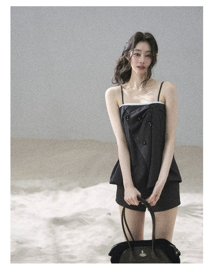 "Flowing Light & Shadow" Slate Gray Cami Top & Skort Two-Piece Set