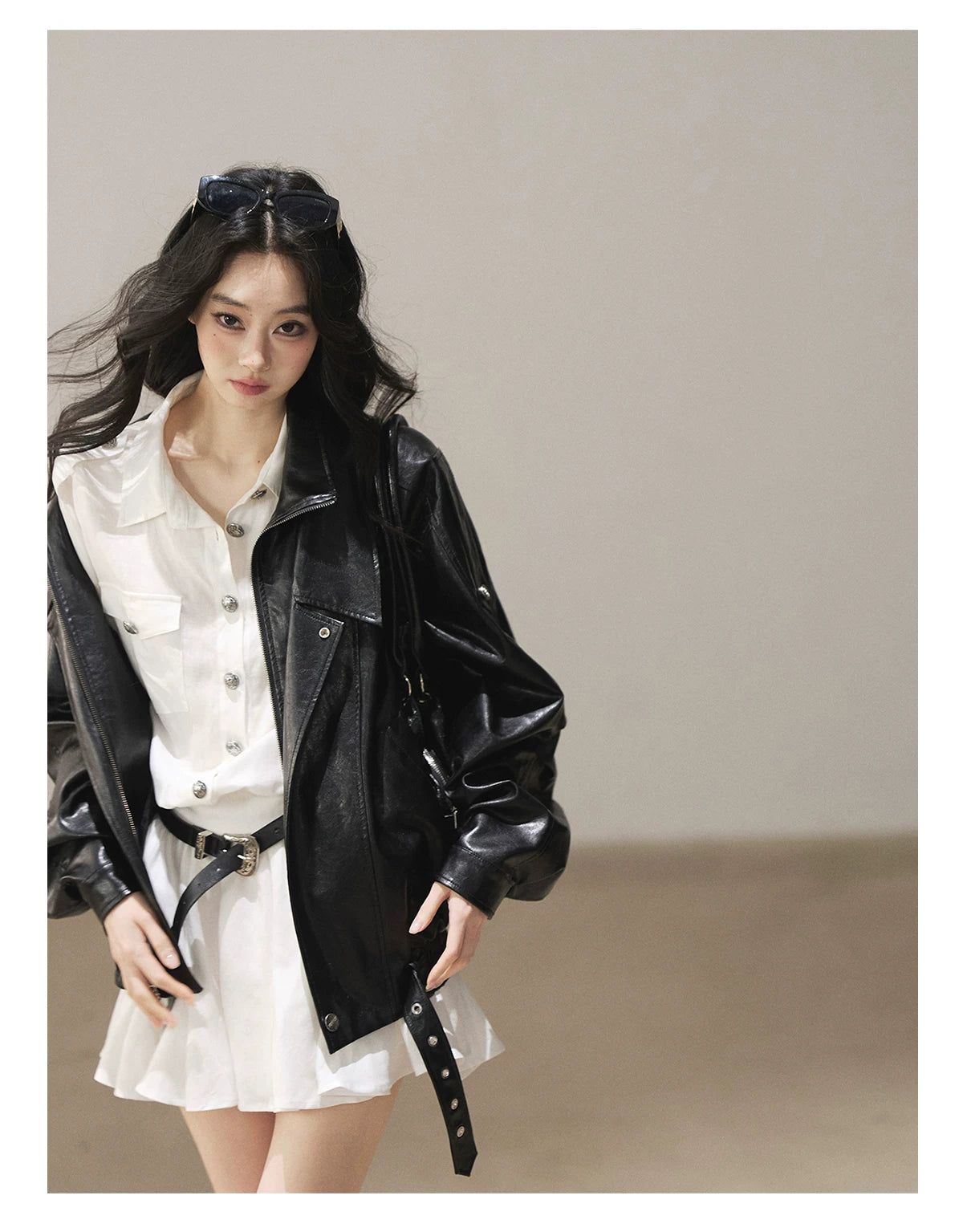 AOMALM - "Solo Journey" Quiet Black Oversized PU Moto Jacket