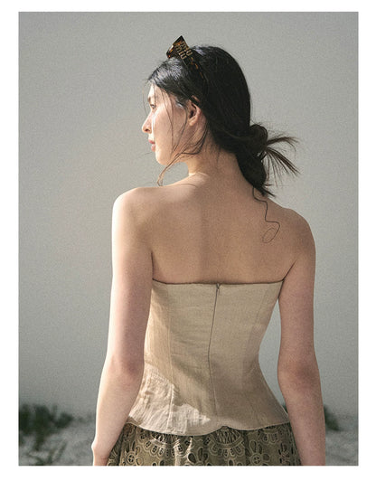 “Moonlit Haze” Dutch Cream Strapless V-Notch Top
